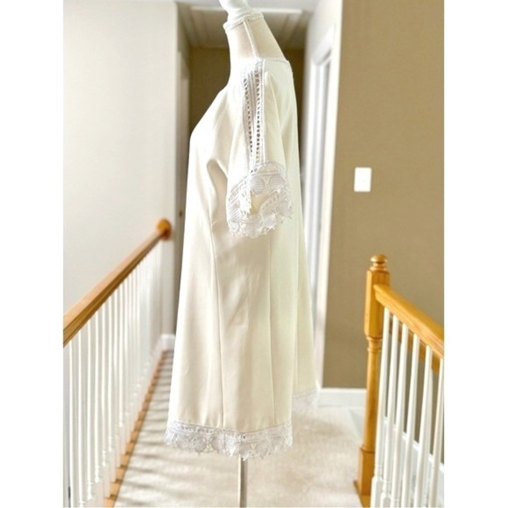 Tory Burch Marissa Ivory Cream Crochet Lace Trim Shift Dress Sz 14‎ - Picture 5 of 14